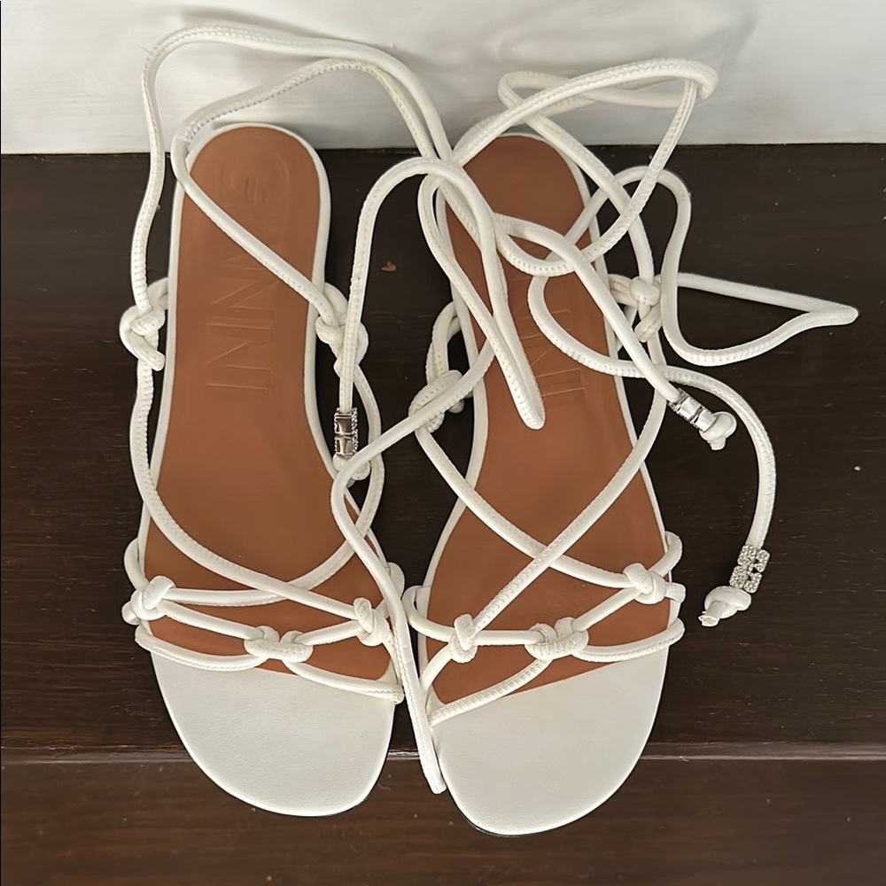 Ganni White Sandals with Intricate Straps